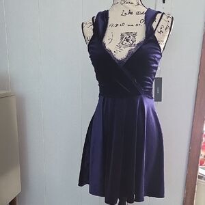 Lulus Deep Purple Velvet Skater Dress Surplice V-Neck